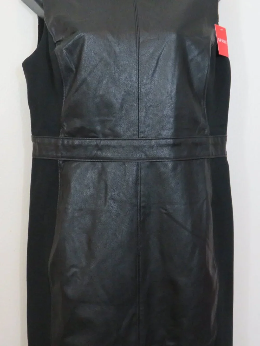 Spanx size Large Faux Leather Combo Dress Black Sheath Classic NEW